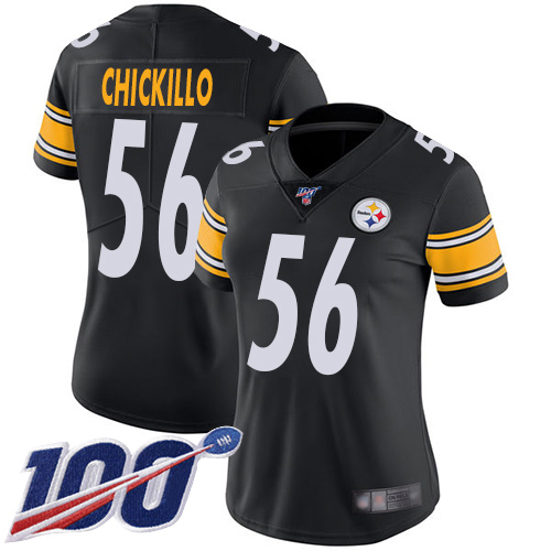 Women Pittsburgh Steelers Football #56 Limited Black Anthony Chickillo Home 100th Nike NFL Jersey